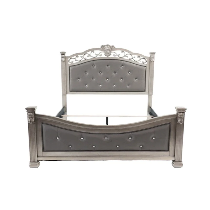 Upholstered HB and FB Bed in Antique Silver