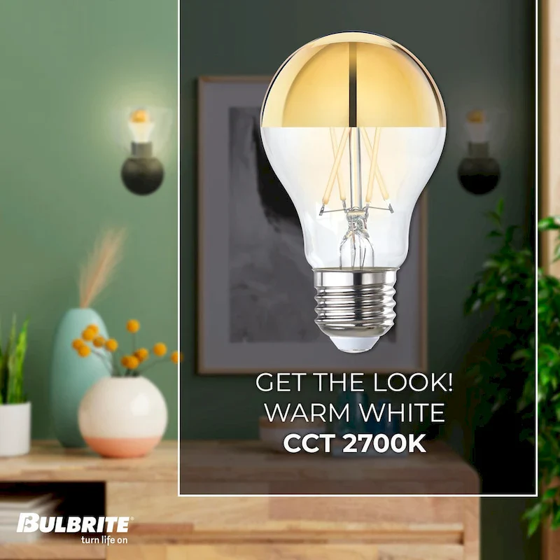 Bulbrite LED Filament Pack of (4) 5 Watt Dimmable A19 Light Bulb with Half Gold Glass Finish and Medium (E26) Base