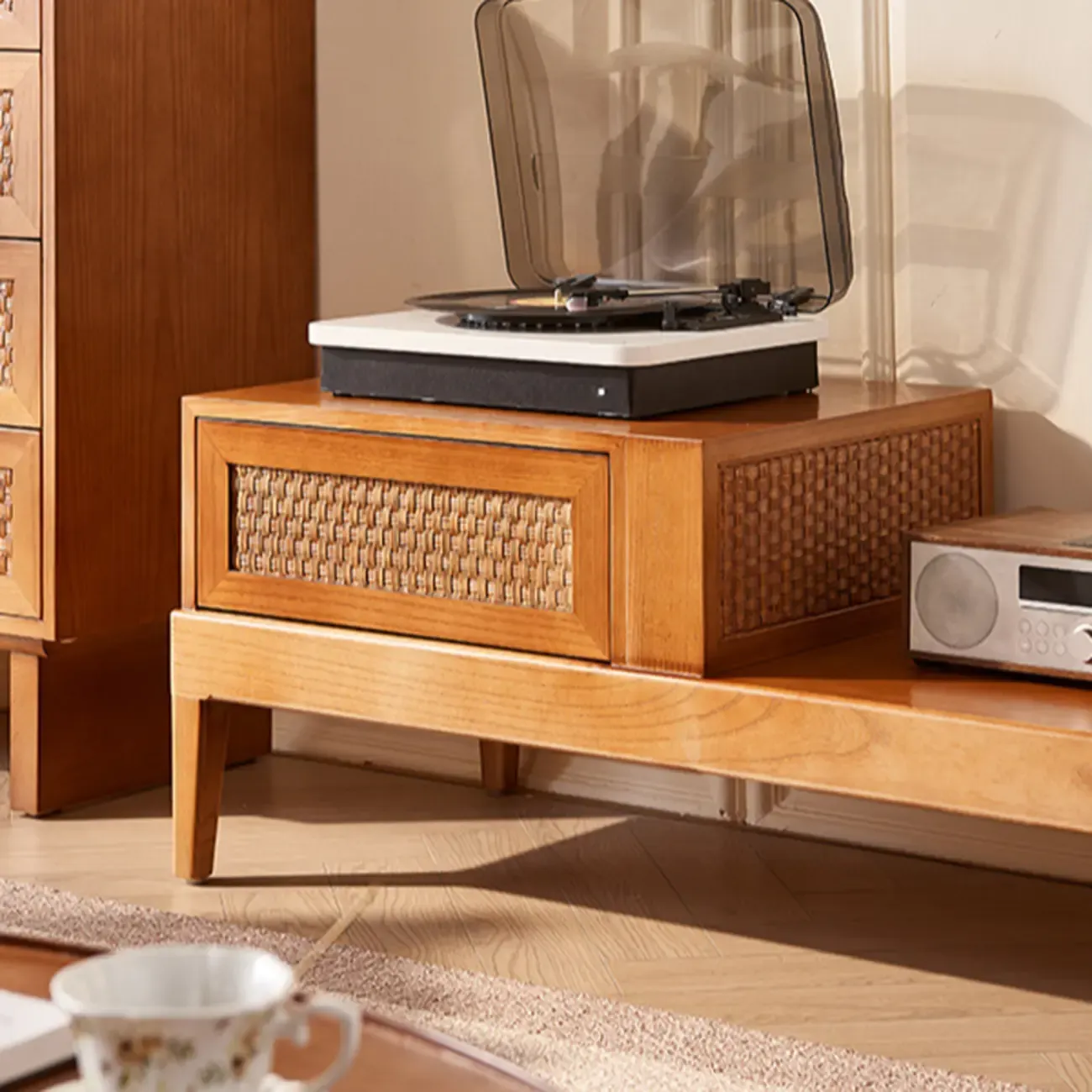 70Inch Modern Brown Wood TV Stand Entertainment Center