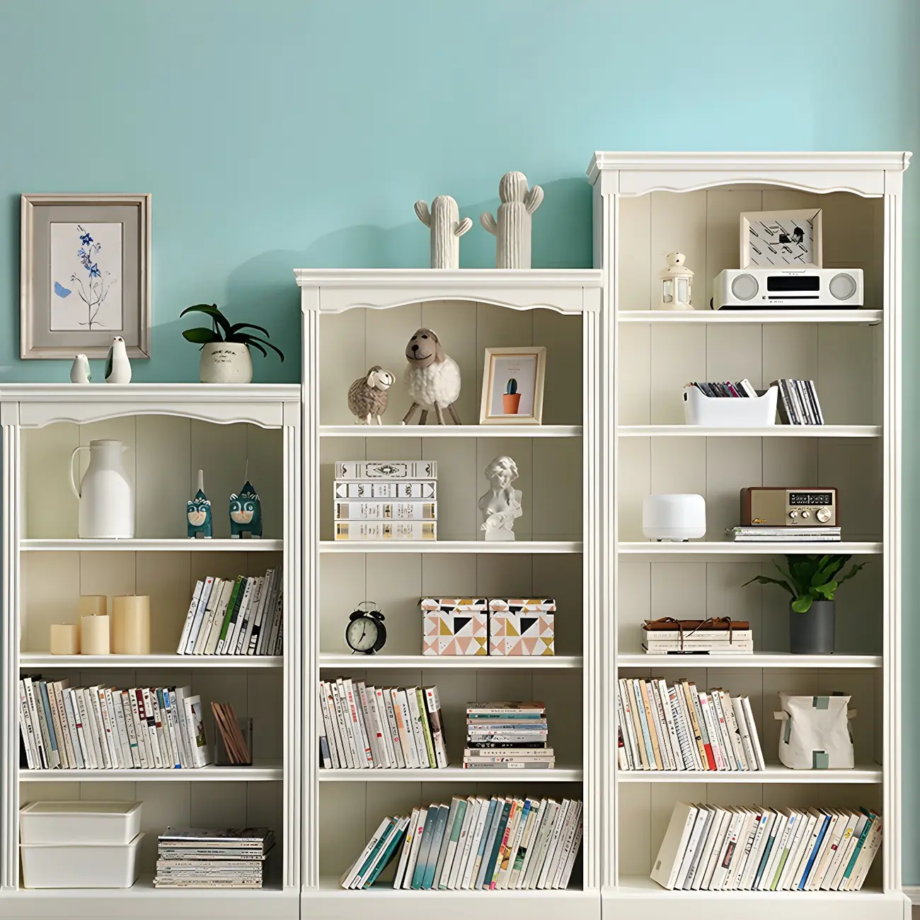 Classic Simple White Rectangular Wood Bookcase