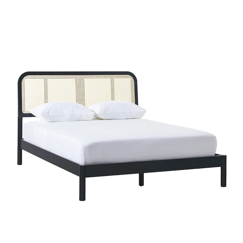 Middlebrook Designs Boho Curved Rattan Headboard Queen Bedframe