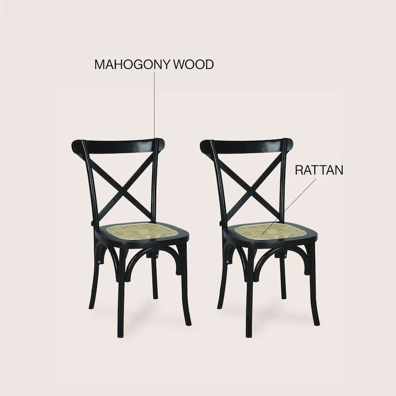 Colmar Classic Traditional X-Back Wood Rattan Dining Chair, Natural (Set of 2) by JONATHAN Y