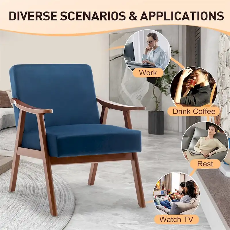 Mid-Century Modern Chair,Living Room Chair with Solid Wood Frame