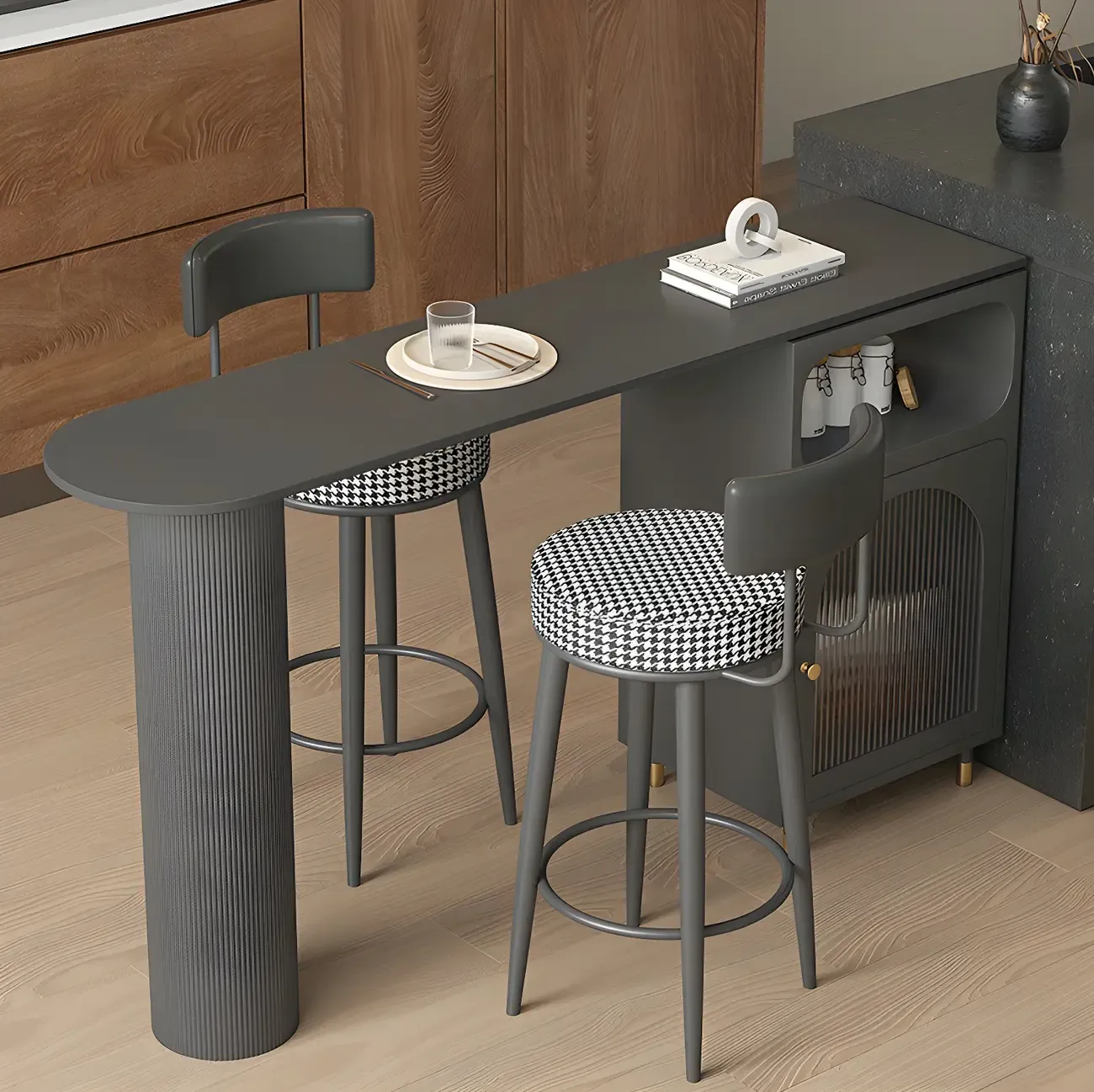 Modern Grey Stone Iron Storage Free Shape Bar Tables