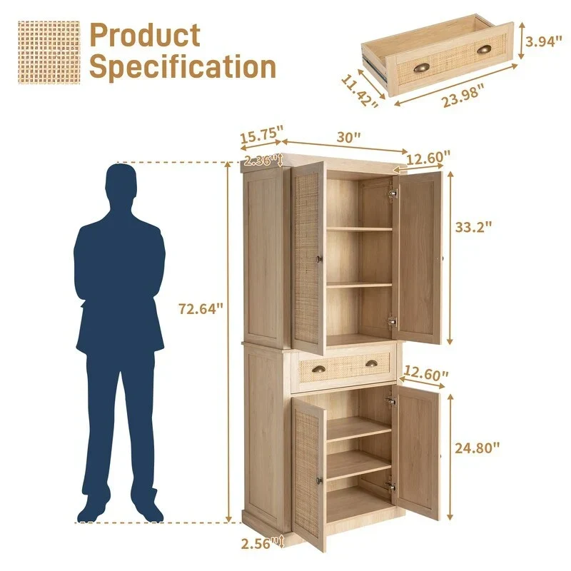 Rattan Wooden Wardrobe - N/A