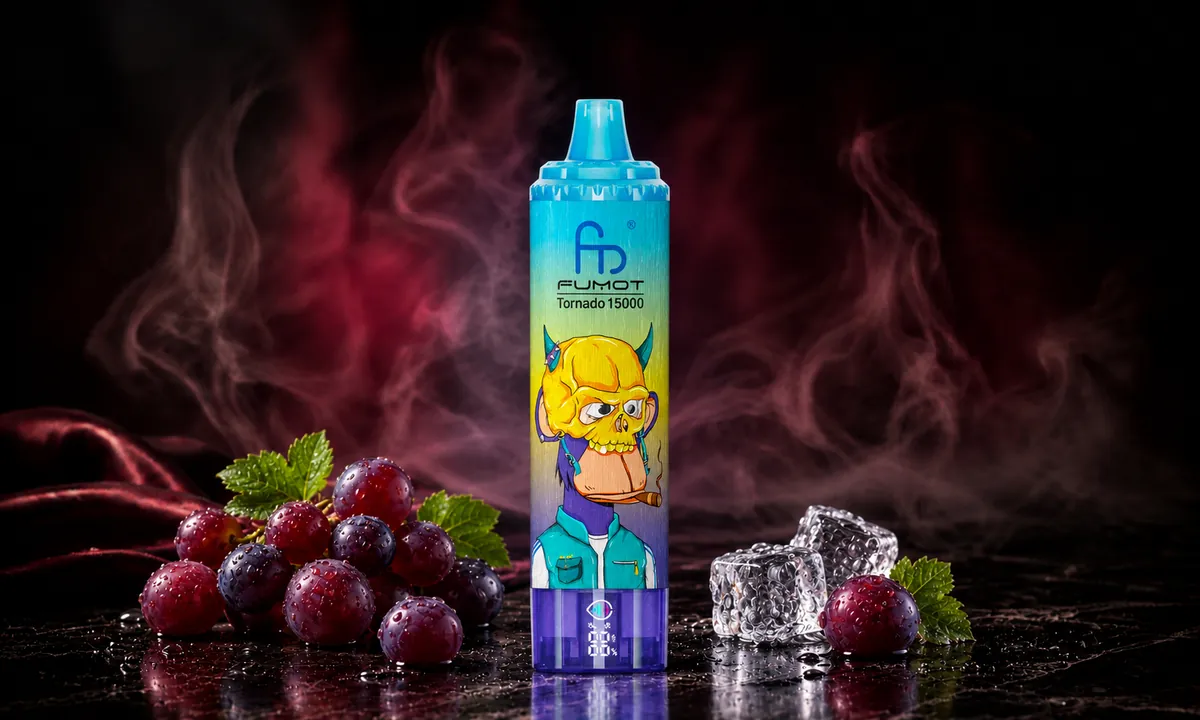 FUMOT Tornado 15000 Grape Ice – E-Zigarette in einer atmosphärischen Produktszene