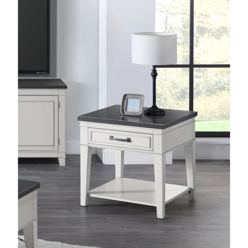 Del Mar 24 White and Grey 1-Drawer End Table