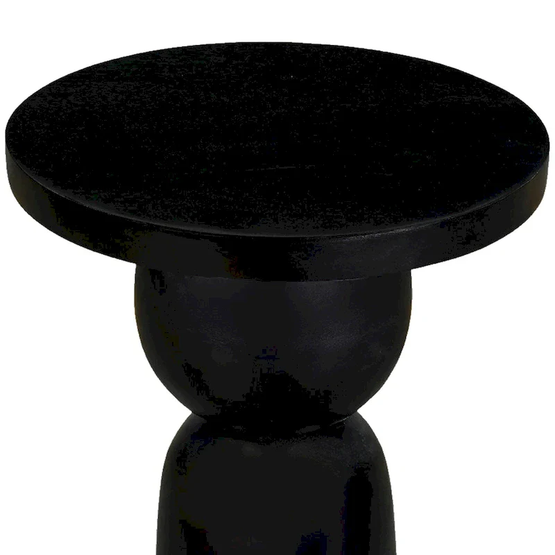 Tia 12 Inch Round Side End Table with Turned Pedestal Base, Mango Wood in Matte Black Finish