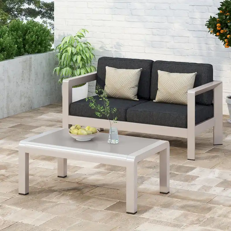 Aviara Aluminum Loveseat and Coffee Table by Christopher Knight Home