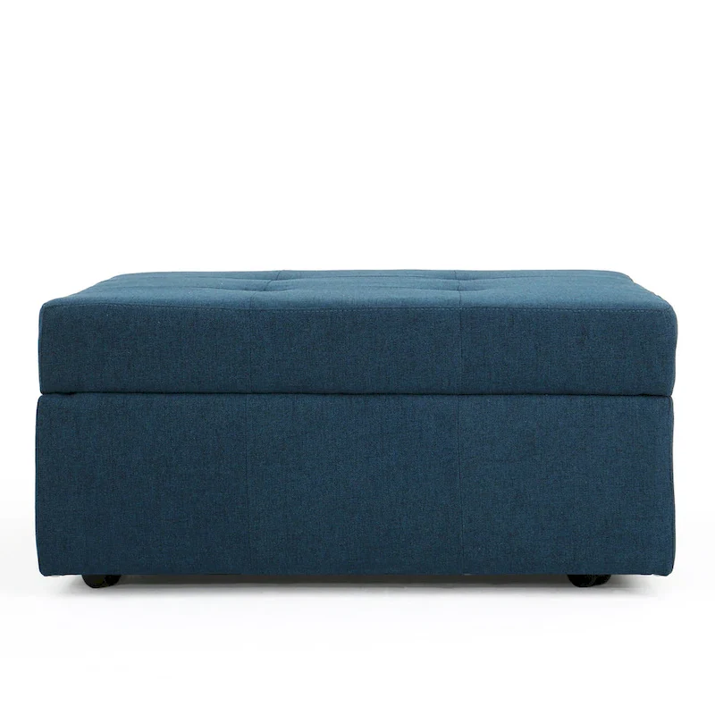 Low Accent Ottoman with Storage, 31 Inch Square, Tufted Navy Blue