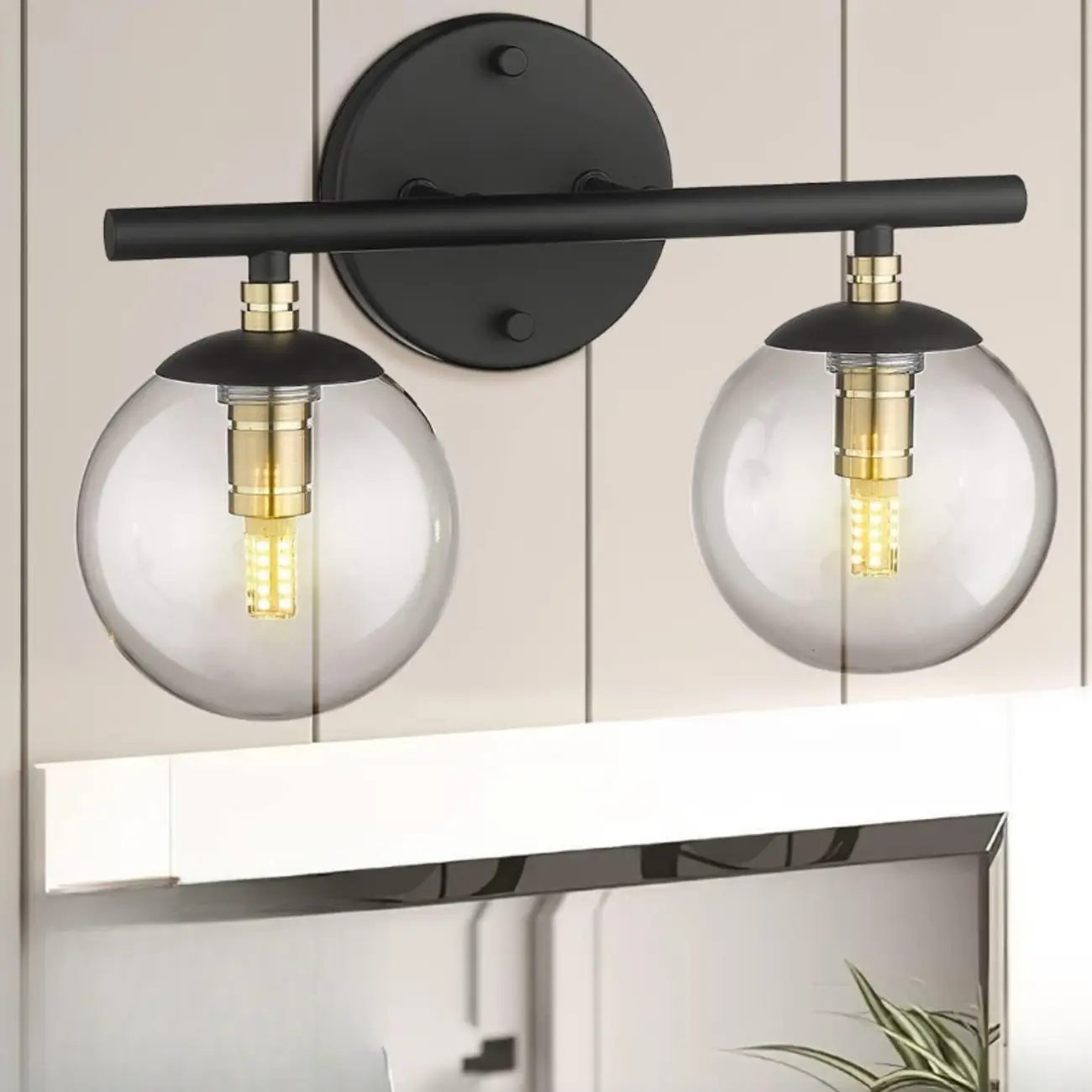 Wall-Mounted Spherical Black Glass Vanity Light