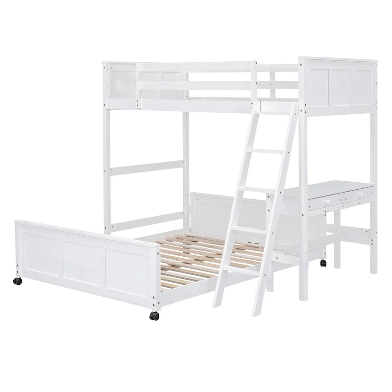 Twin Over Full Bunk Bed with Desk, Gray