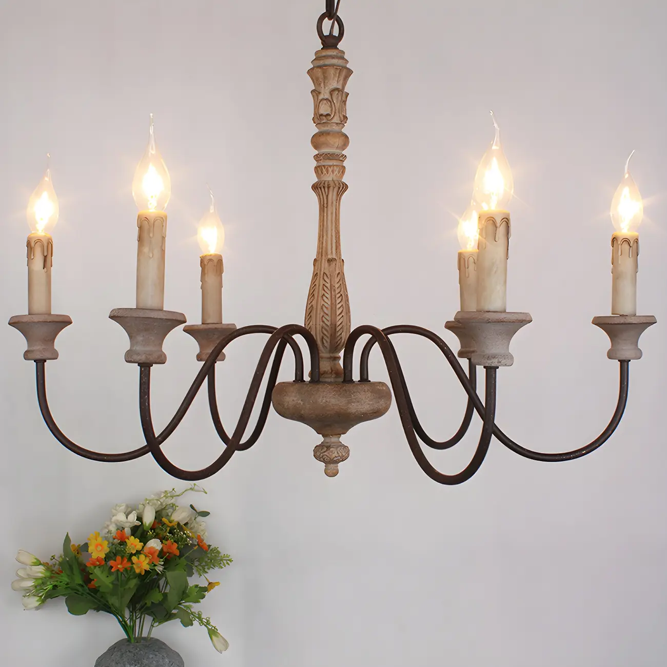 Traditional Adjustable 6-light Empire Wood Candelabra Chandelier
