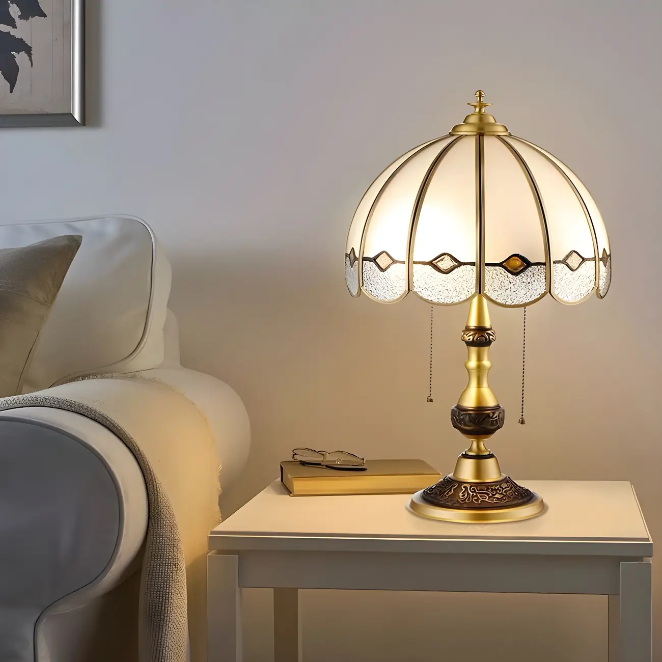 Nordic Dome Frosted Glass Table Lamp with Brass Base