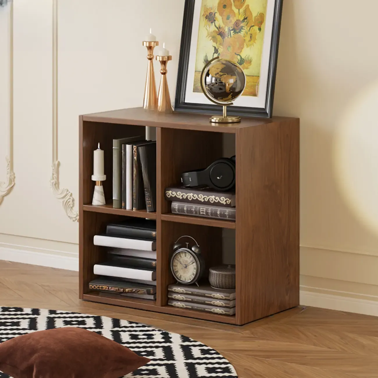 Classic Brown Cherry Wood Open Back Cube Bookcase