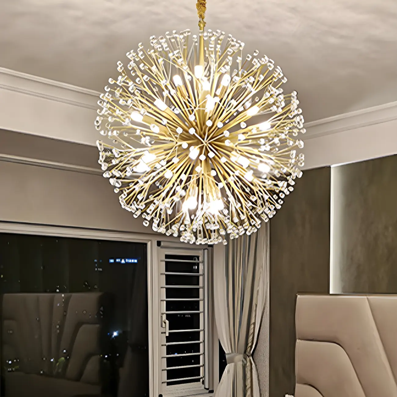 Modern Adjustable Gold Crystal Sputnik Starburst Chandelier