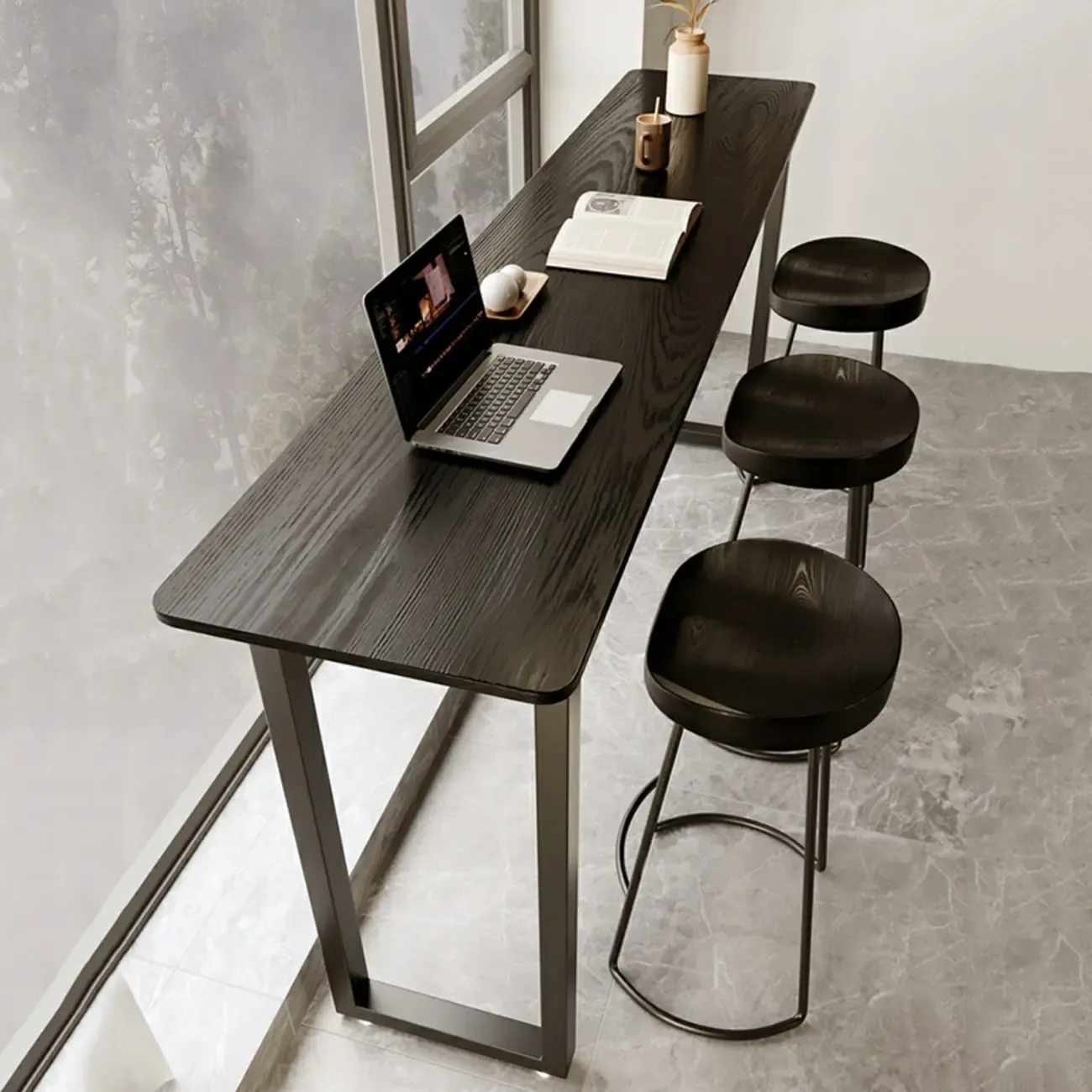 Elegant Black Long Bar Table for Home & Cafe Use
