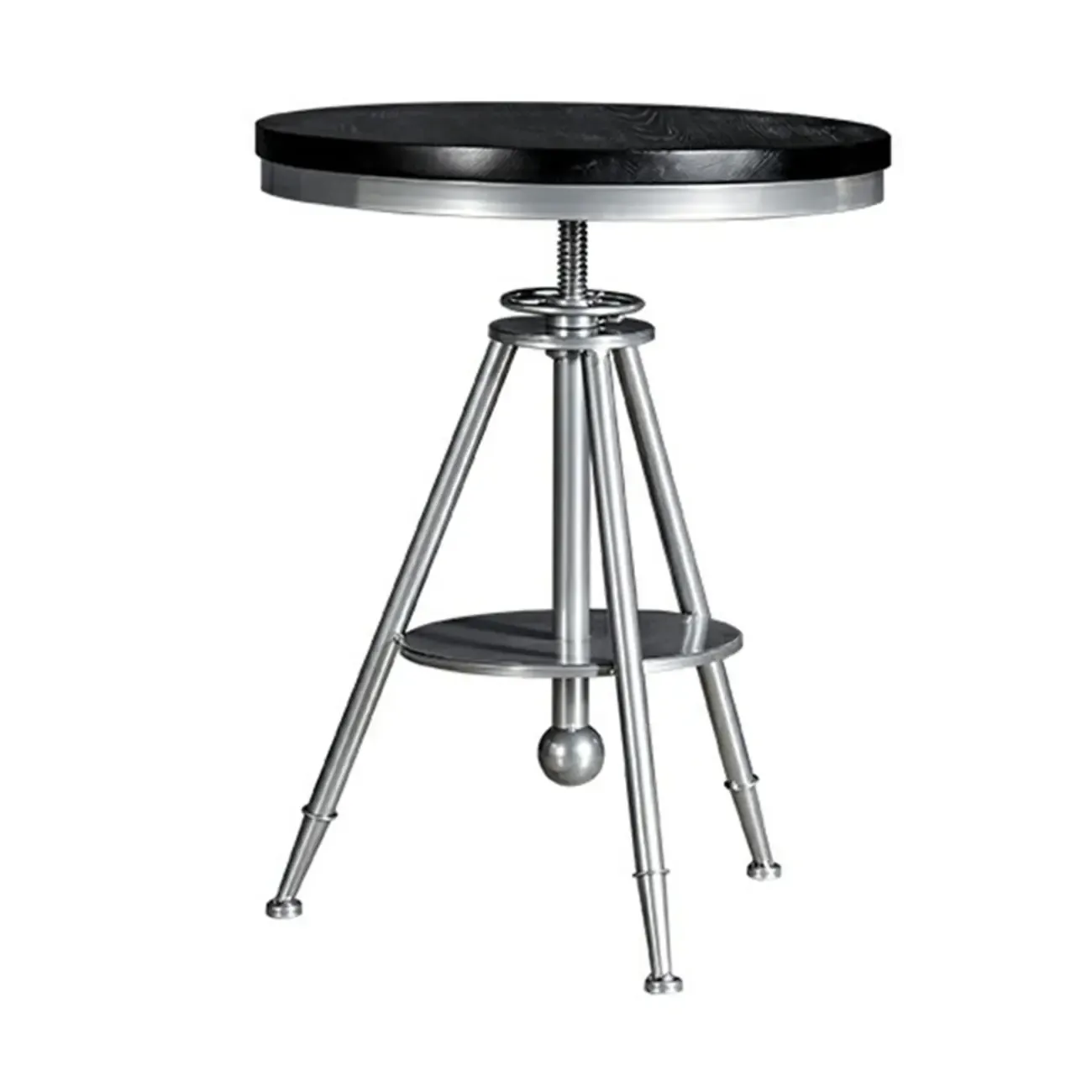 Industrial Black Wood Round Adjustable Height Bar Table