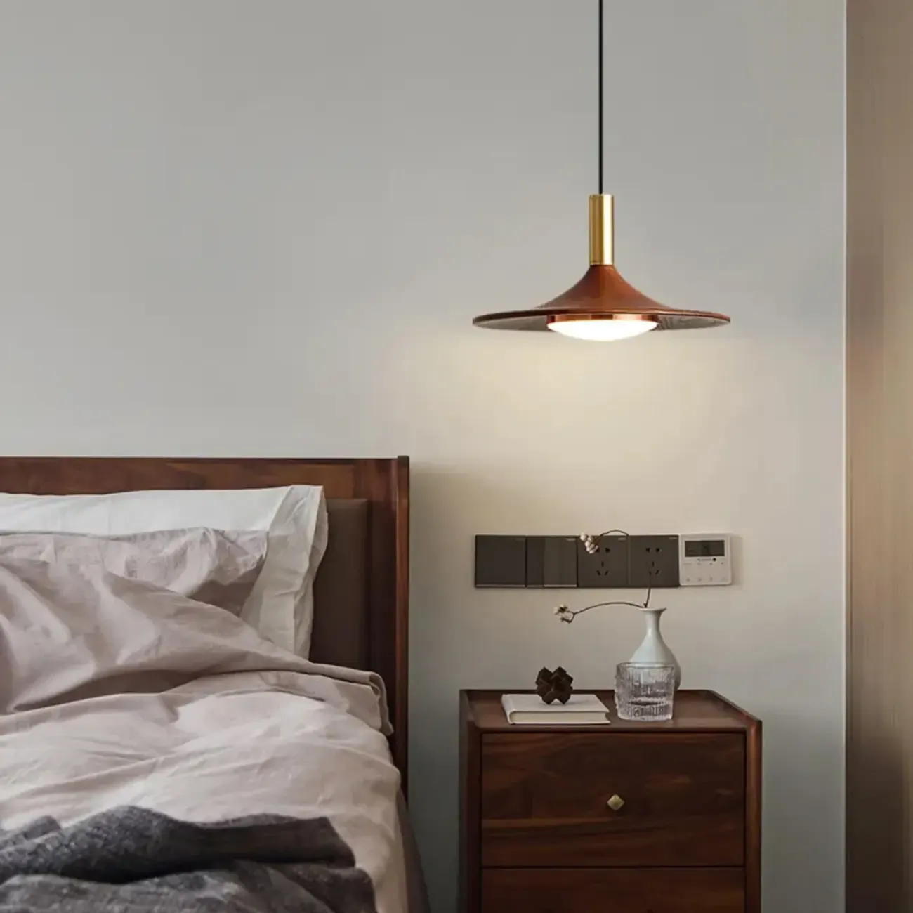 Modern Metal Walnut Acrylic Geometric Pendant Light