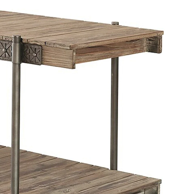 Loak 47 Inch Sofa Table, Plank Design, 1 Shelf, Wheels, Brown, Black