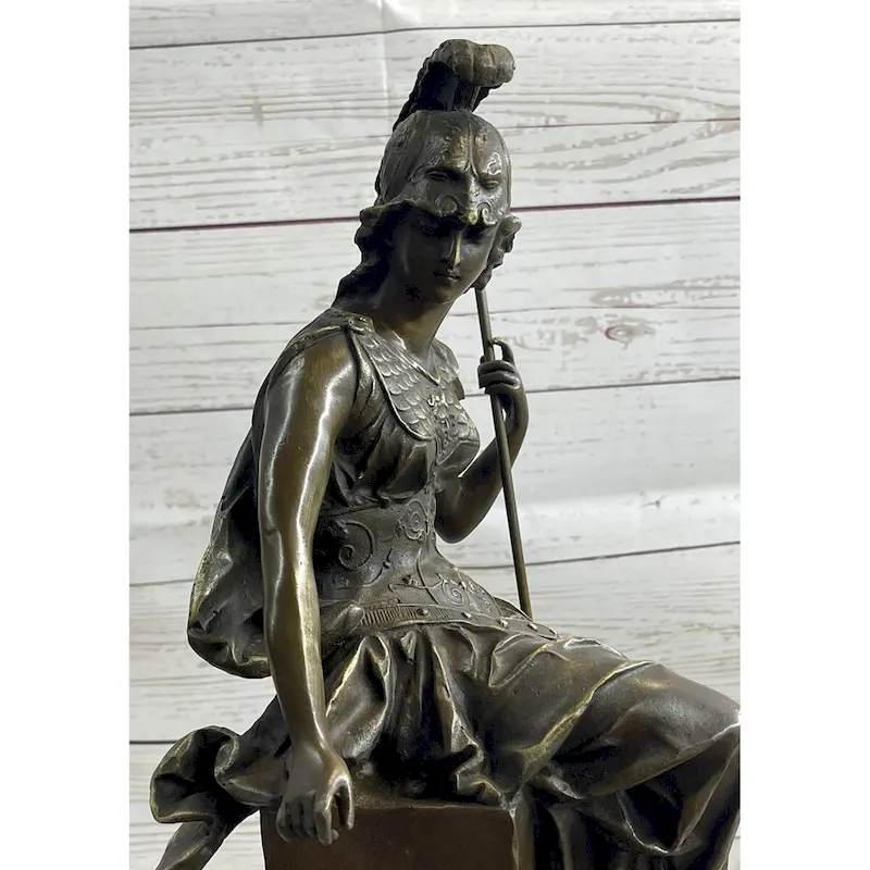 Athena Greek Goddess Of Athens Bronze Sculpture Statue Figure On Marble Base