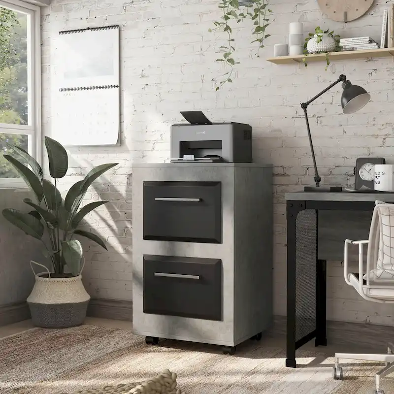 DH BASIC Urban Two-Drawer Mobile File Cabinet with Iron Bar Pulls by Denhour