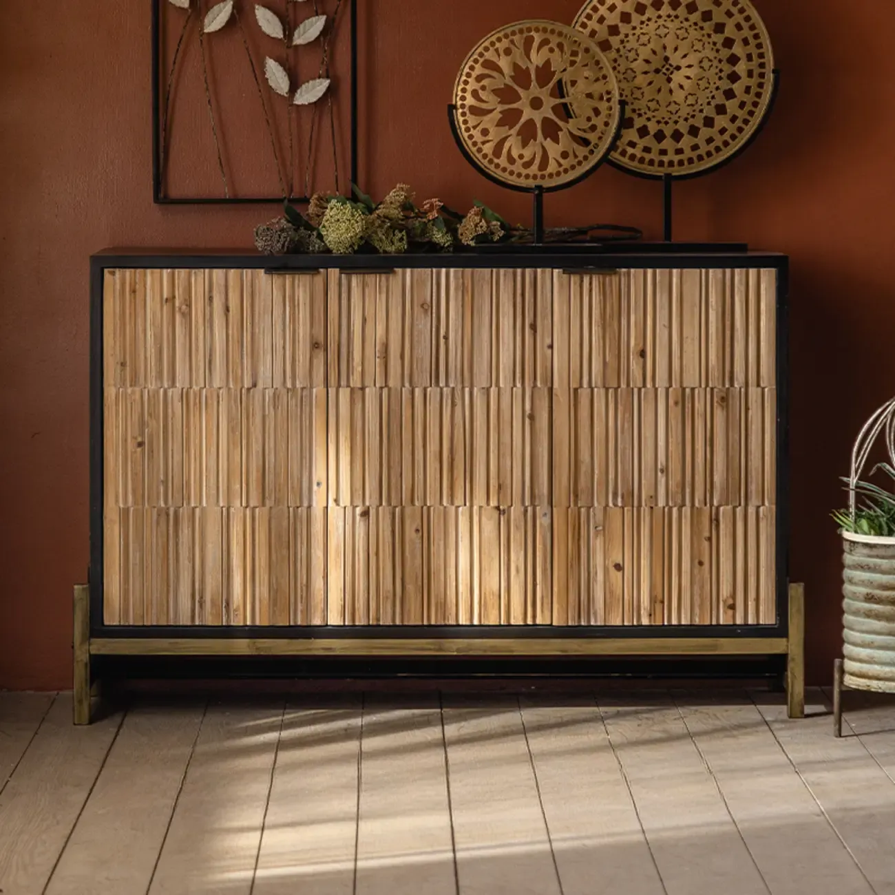 Industrial Wooden Freestanding Cabinet for Living Room