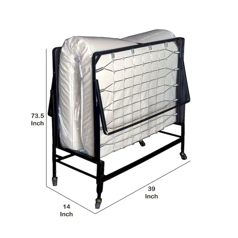 Metal Rollaway Folding Bed with 39 Inch Mattress and Casters, Black