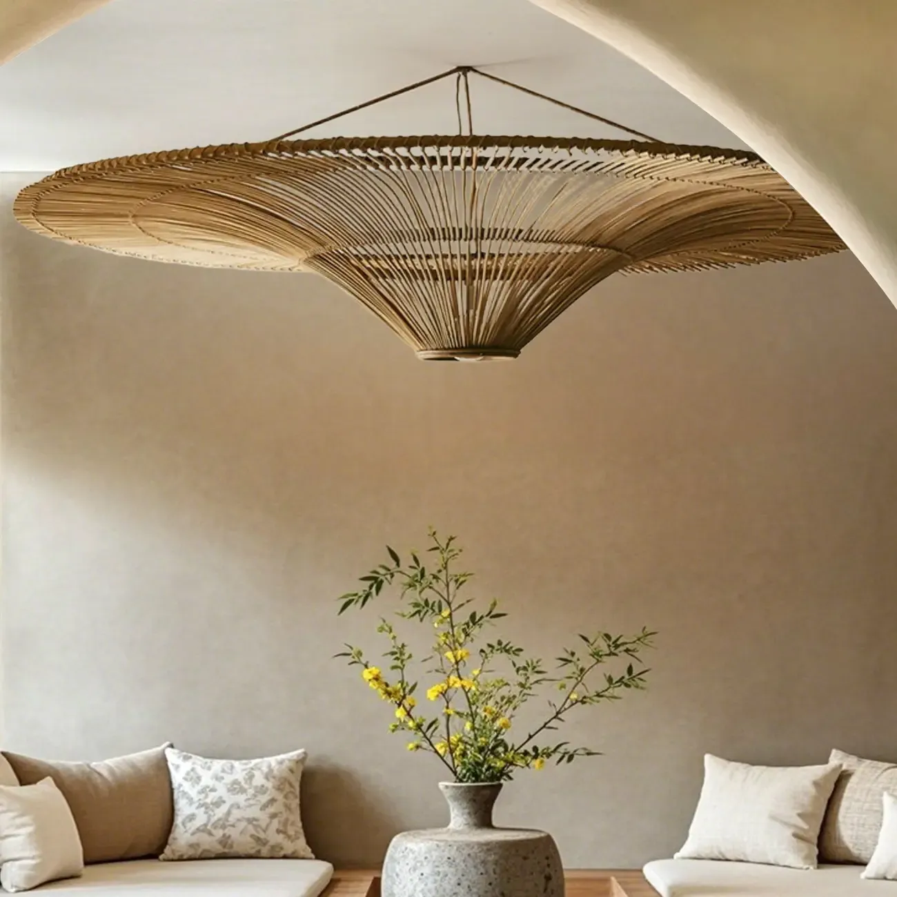 Natural Woven Rattan Bohemian Semi Flush Ceiling Light