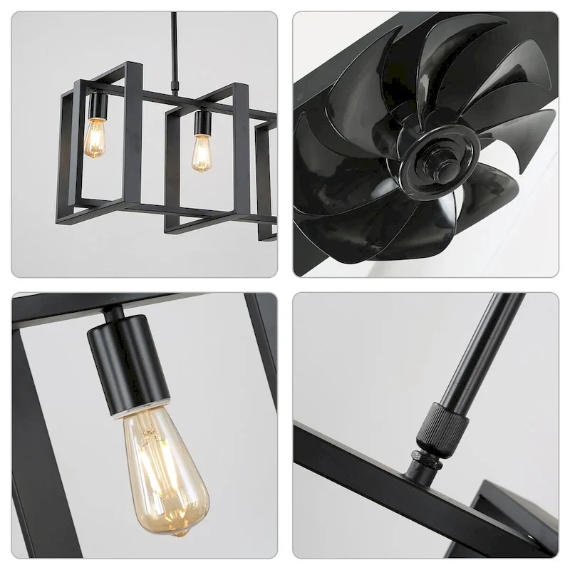 48  Modern Reversible Ceiling Fan 3-Speed with Remote, Kitchen Island Chandelier with 5-Light - 48 Inches