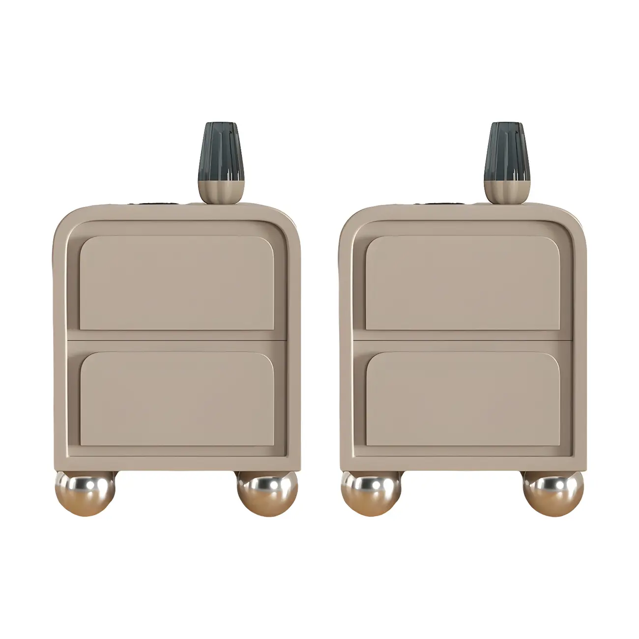 Narrow Off-White Faux Leather 2 Drawers Nightstand