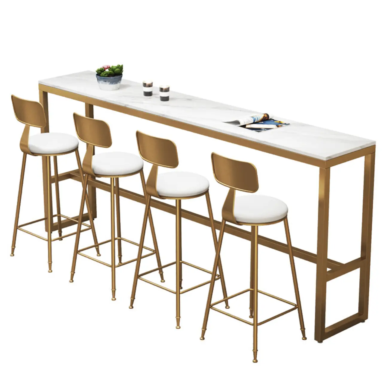 Elegant Faux Marble Bar Table Set with Upholstered Chairs