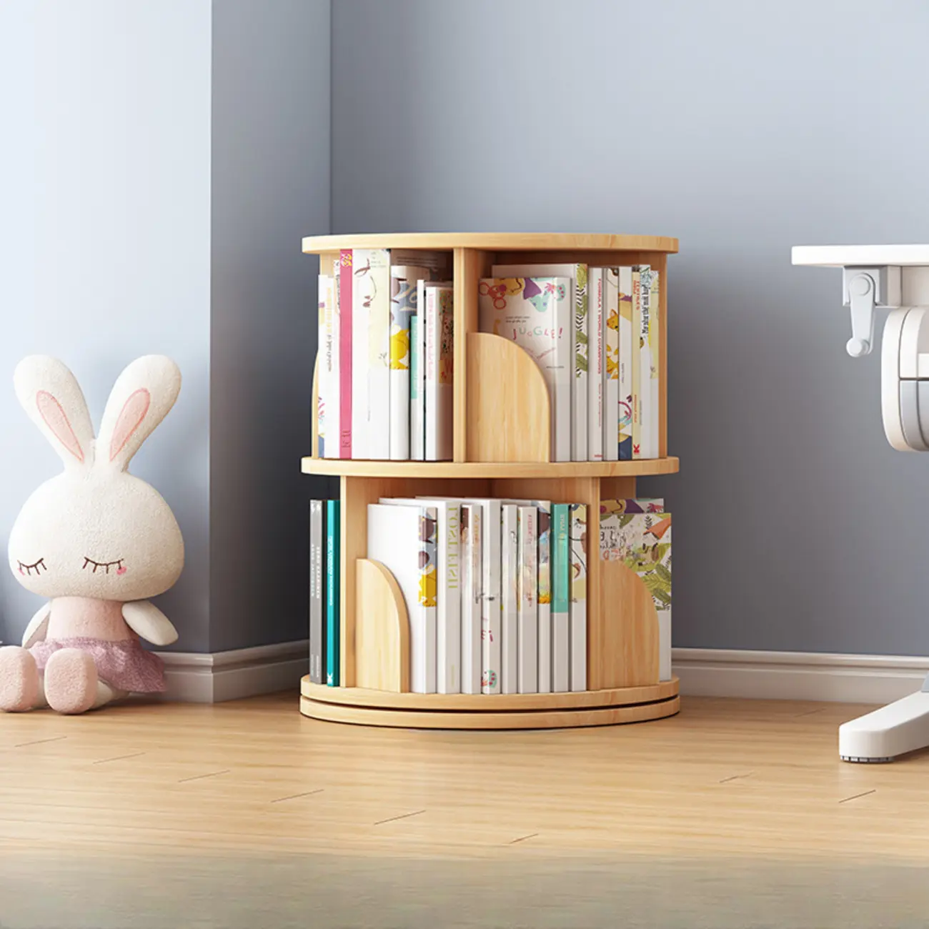 Multi-Layer Rotating Wood Vertical Corner Bookcase
