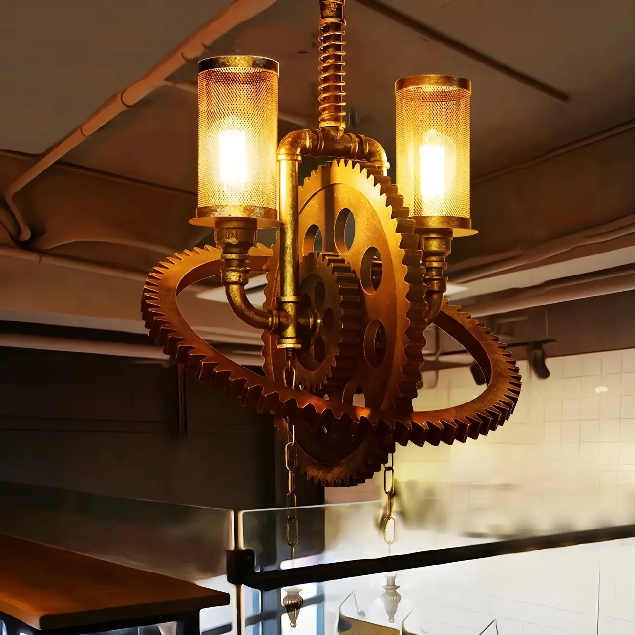 Black Metal Gear Industrial Steampunk Chandelier