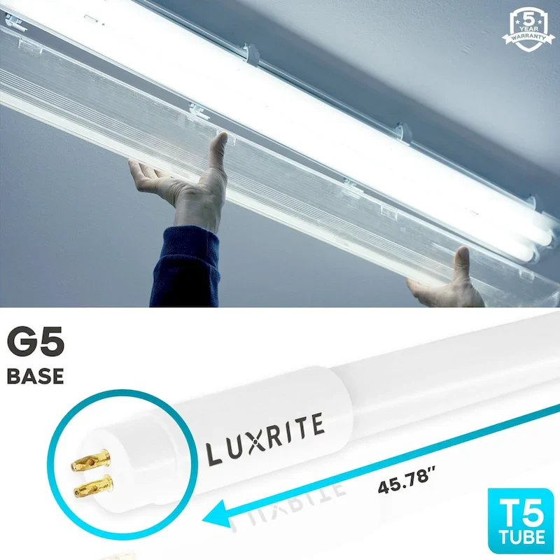 Luxrite 4FT T5 LED Tube Lights, 24W=54W, 45.78 , Ballast and Ballast Bypass Compatible, Damp Rated 12 Pack