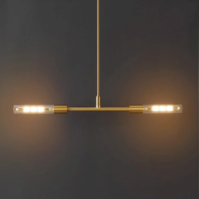 SAFAVIEH Lighting Gatienne 2 Light 34  Pendant - 34  x 5  x 13-43  - withD/H - Brass/Clear - 34Wx5Dx43H