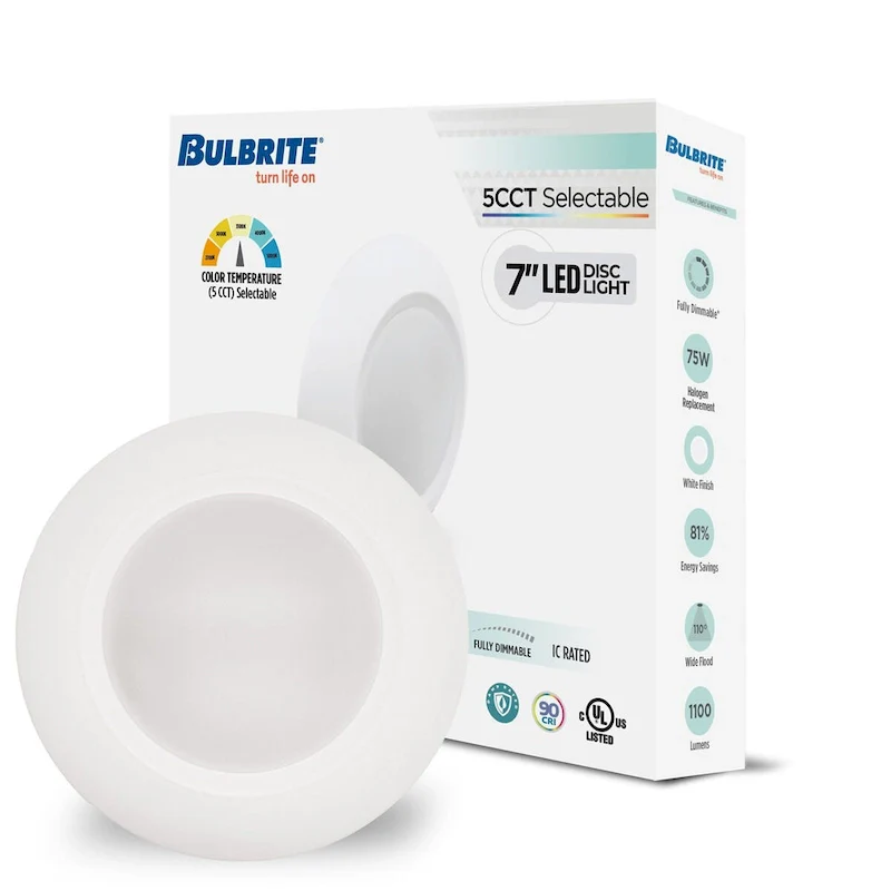 Bulbrite Multi Pack of 14 Watt 7  LED Disc Light, 5CCT Selectable - 27/30/35/40/50K, 1100 Lumens