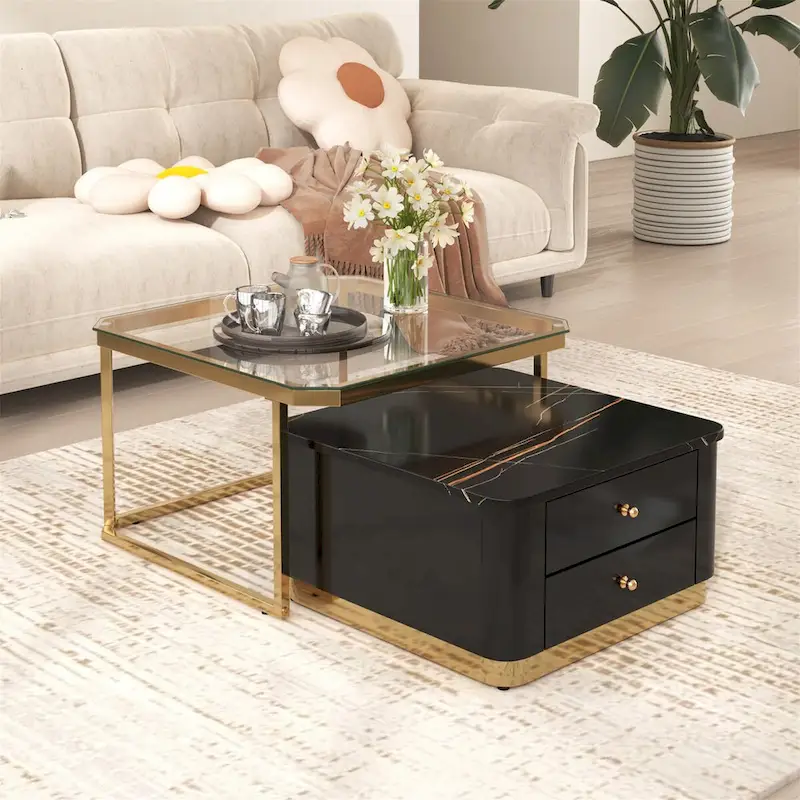 Modern Square Nesting Coffee Table with 2 Drawers (Set of 2) by Harper&Bright Designs