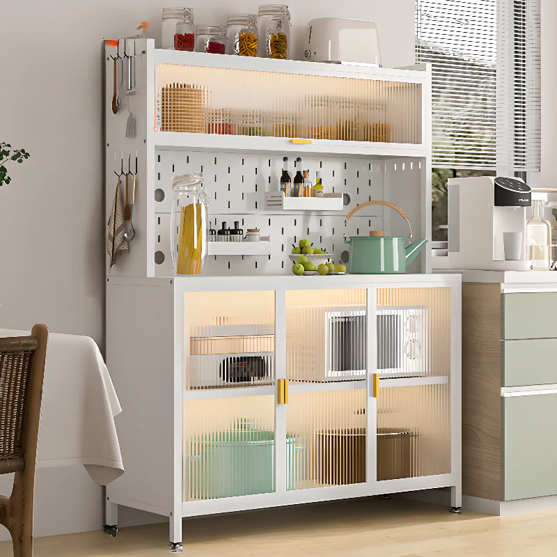 Modern Steel Multi-Shelf Sideboard with Pegboard Back