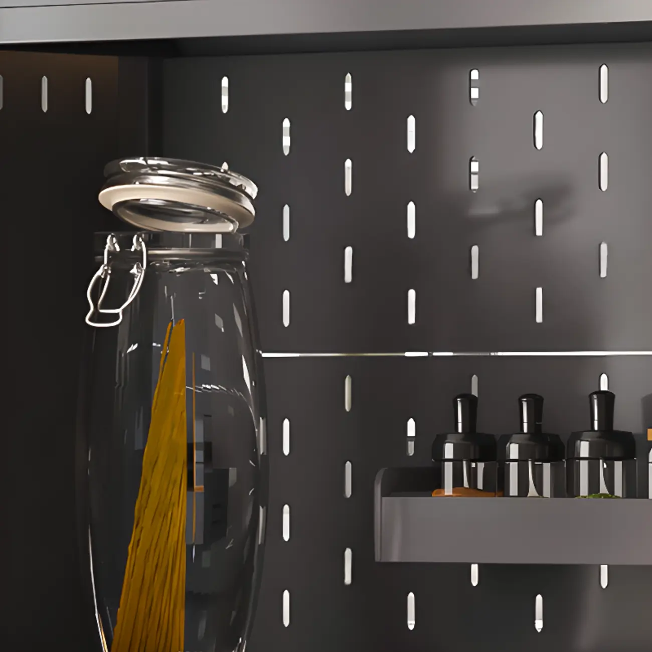 Modern Steel Multi-Shelf Sideboard with Pegboard Back