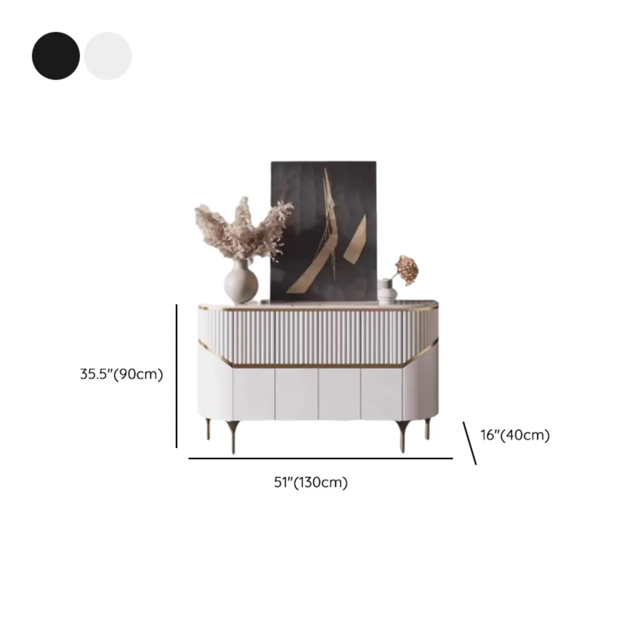 Modern White/Black Buffet Table with Cabinets