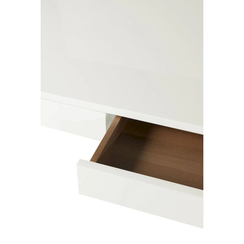 Rix 47 Inch Office Desk, White Wood Top, 2 Drawers, X Polished Steel Legs