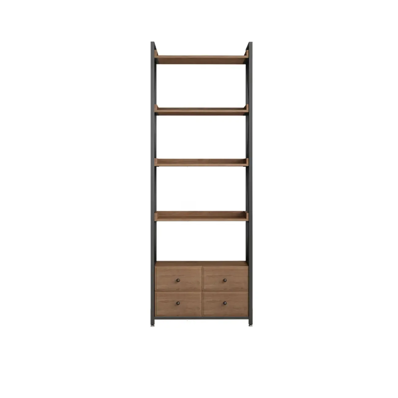 Rustic Brown Metal 6-shelf Open Bookcase with Cabinet