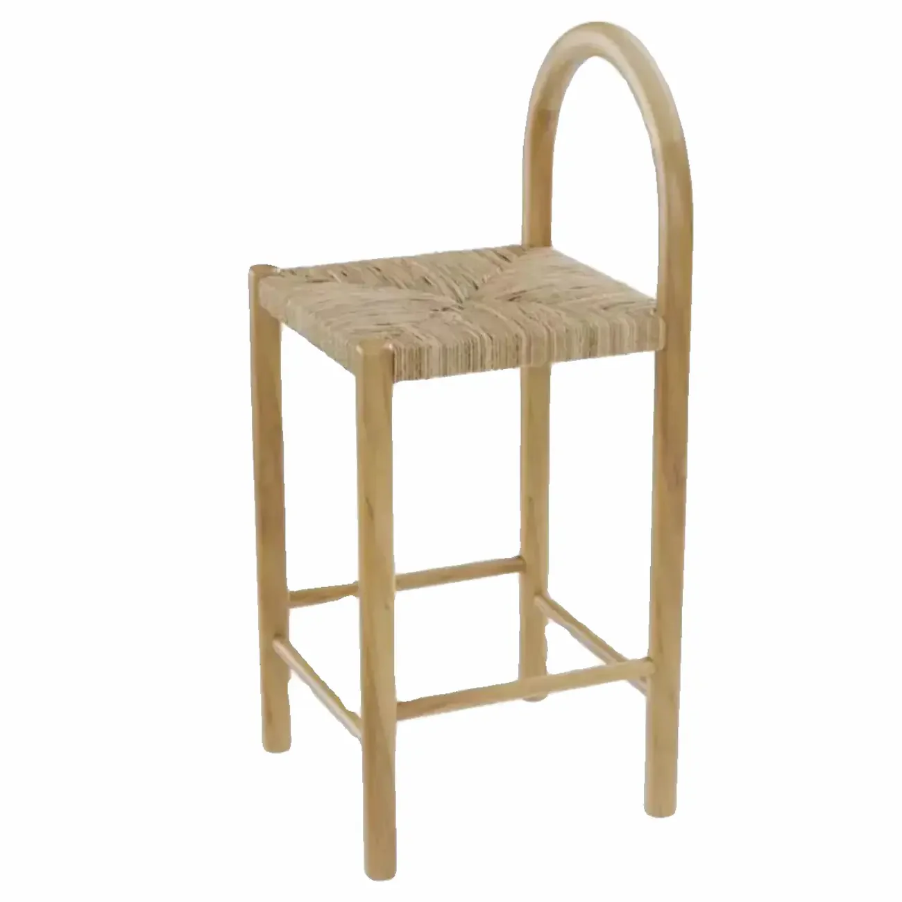 Rustic Wood Natural Rattan Bar Stool with Footrest