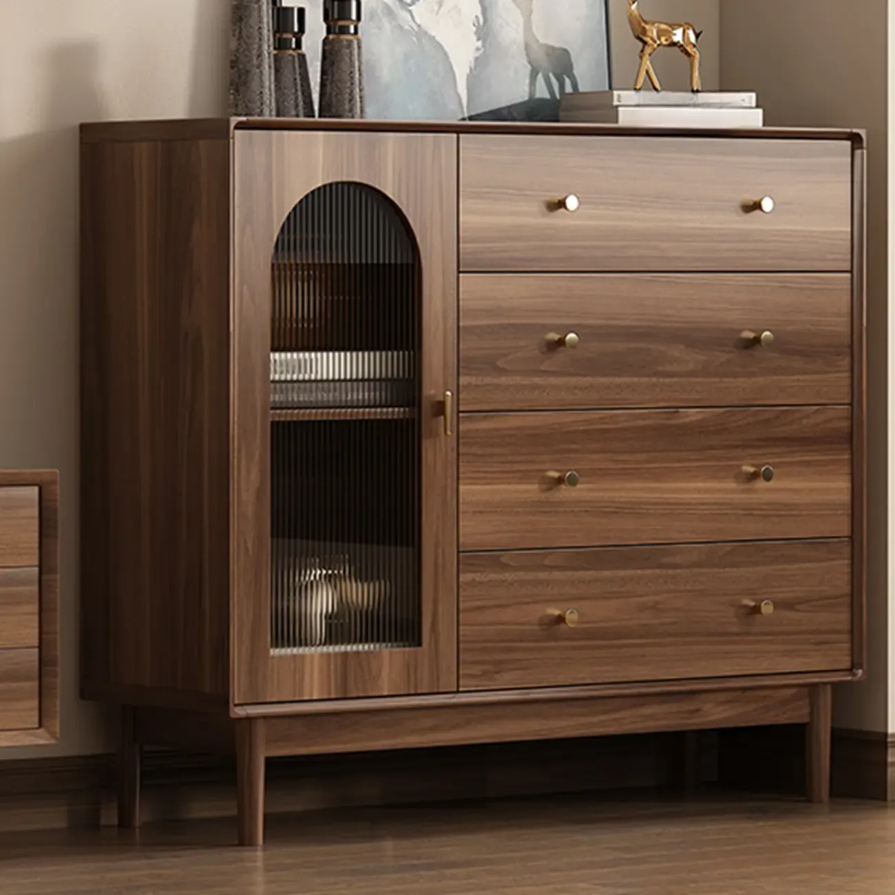 Mid-Century Modern Storage Cabinet for Parlor, Glass Door