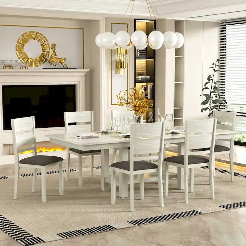 VECELO 94-inch Modern Solid Wood Rectangular Extendable Dining Table