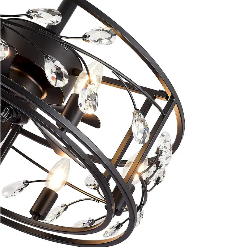 20  Caged Ceiling Fan with Crystal Light Kit Remote Control - 20 inch