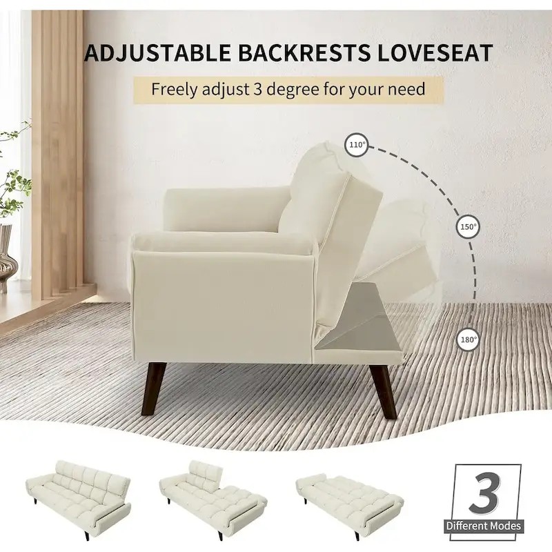 75.39 IN. Futon Sofa Bed, Convertible Upholstered Couch Sleeper with Reclining Sleeper Split Tufted Back