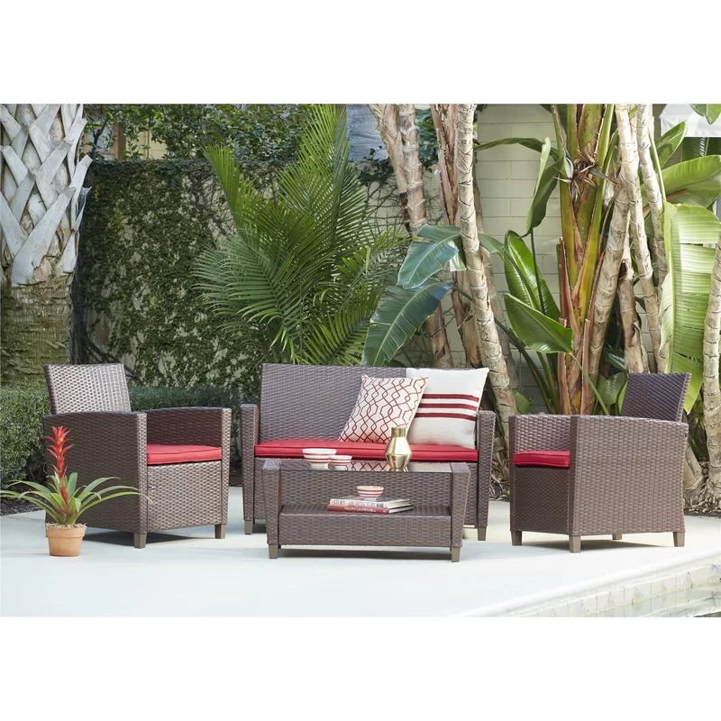 Wicker 4 - Person Garden Lounge Set with Cushions - Premium Quality Home Furniture | Kendale Furniture