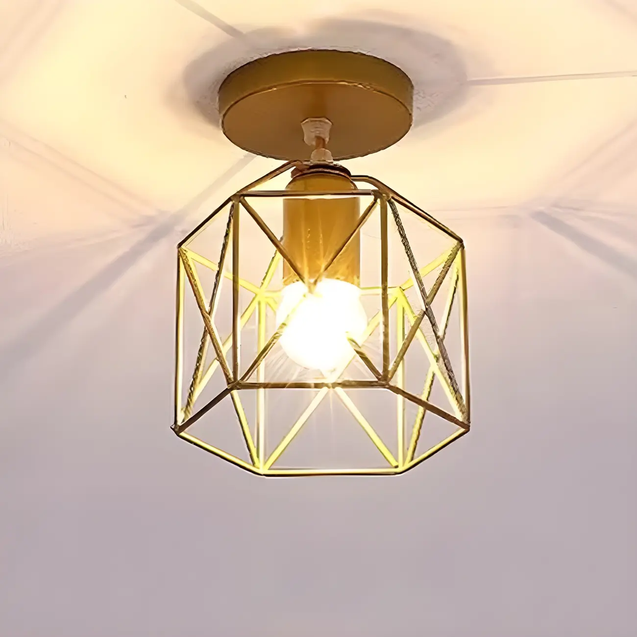 Golden Geometric Metal Industrial Semi Flush Light